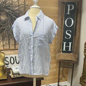 Rails blue striped daisy embroidered top